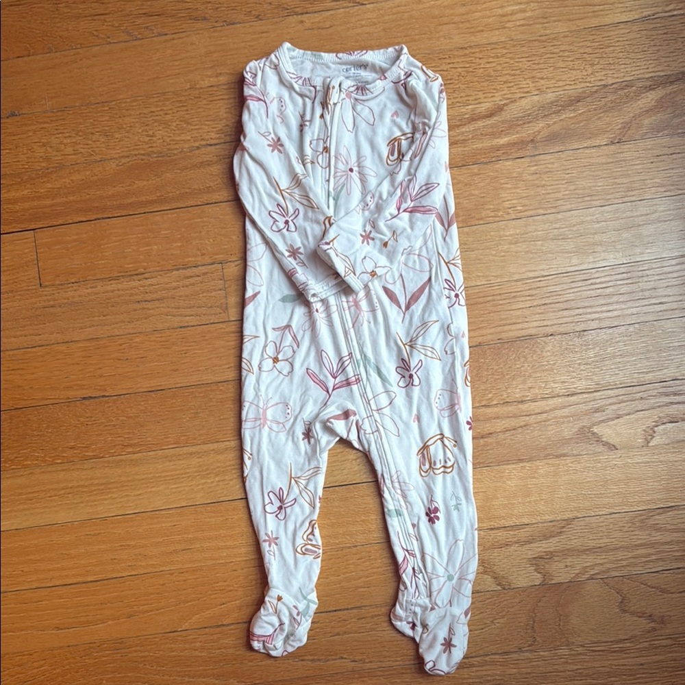 Carter's White and Pink Footie One Piece with Built-in Feet